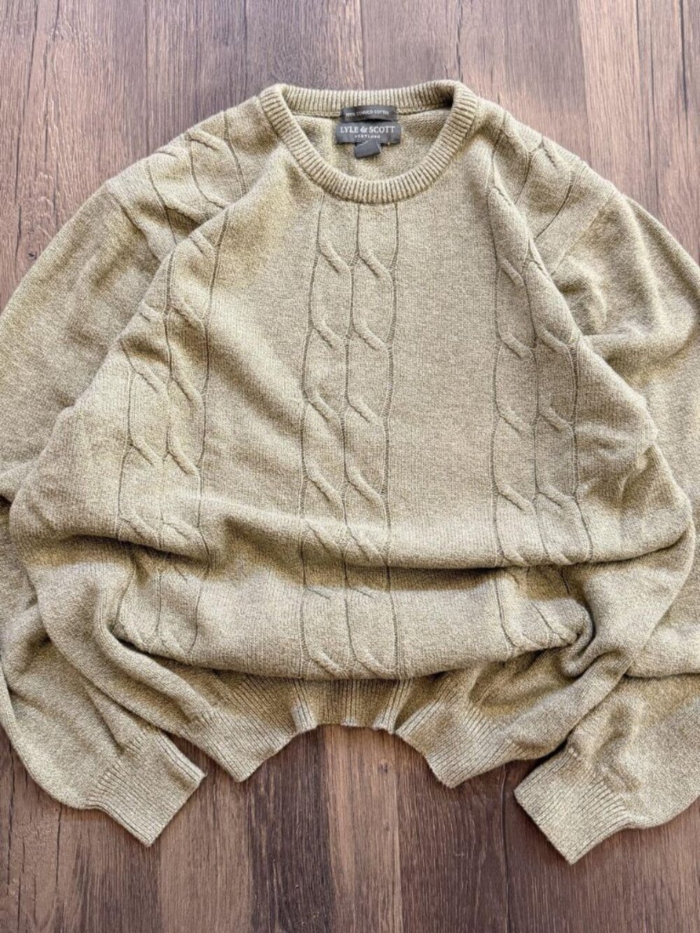 Lyle & Scott Olive Cable Knit Sweater